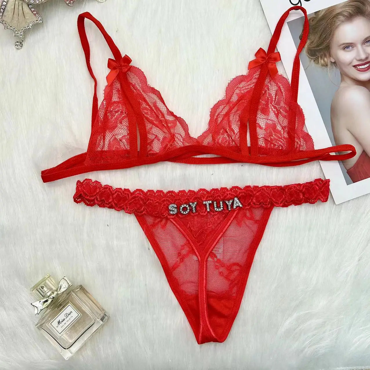 Personalised Name Thong Bra Lingerie Set