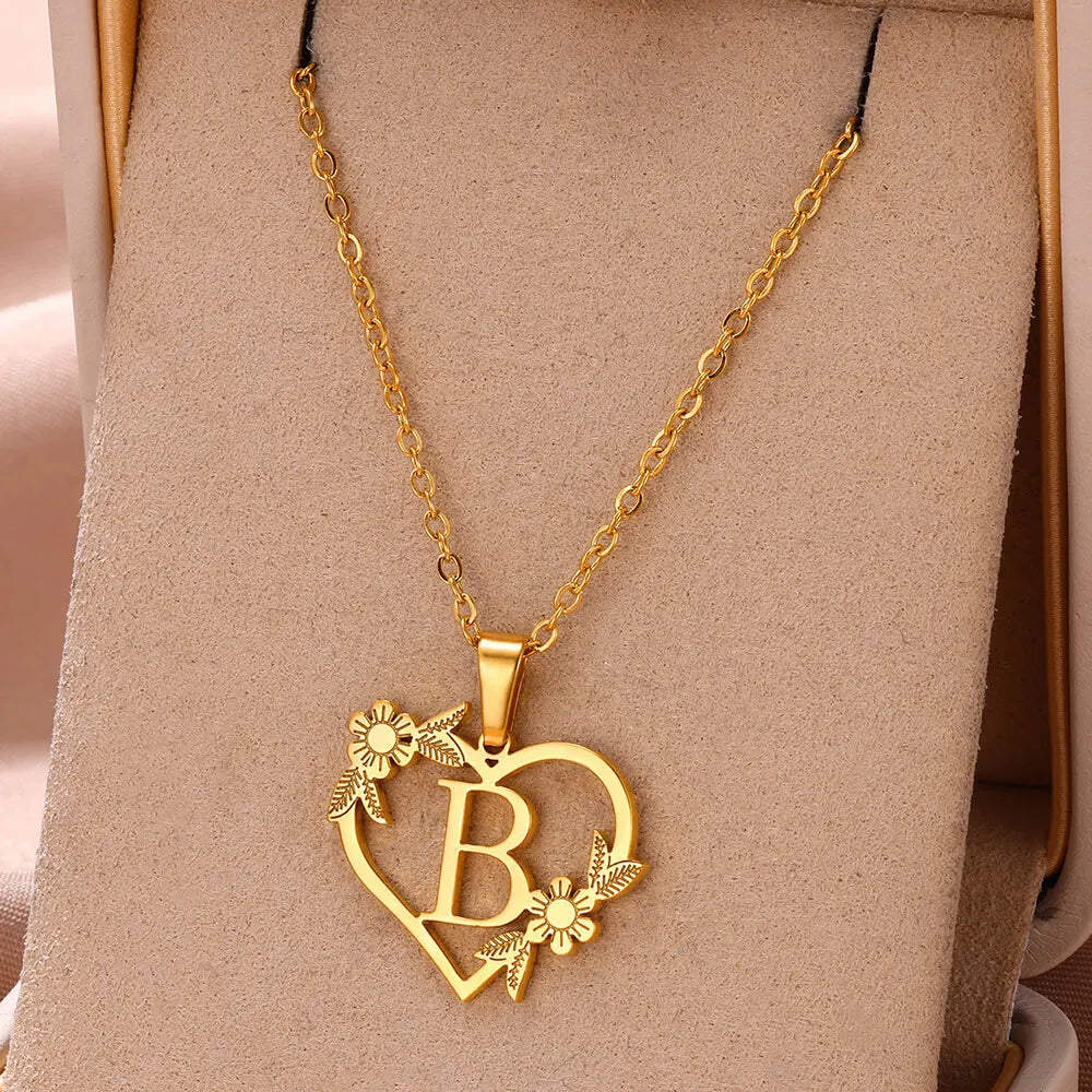 Custom Initial Charm A-Z Letters Pendant Necklace Stainless Steel - Gold Plated