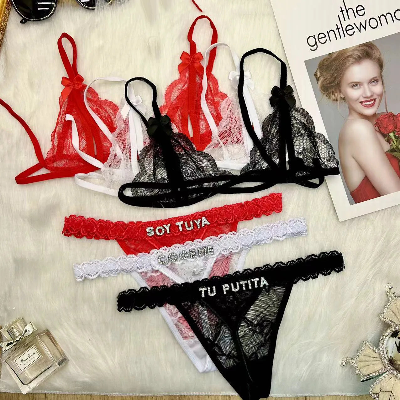 Personalised Name Thong Bra Lingerie Set